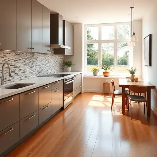 Beautiful renovated Harmony Grove kitchen with modern matte cabinetry granite countertops stainless steel appliances and cozy breakfast nook