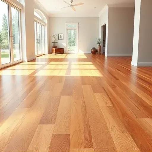 Beautiful warm-toned hardwood flooring with intricate grain in a bright modern interior in Vista California