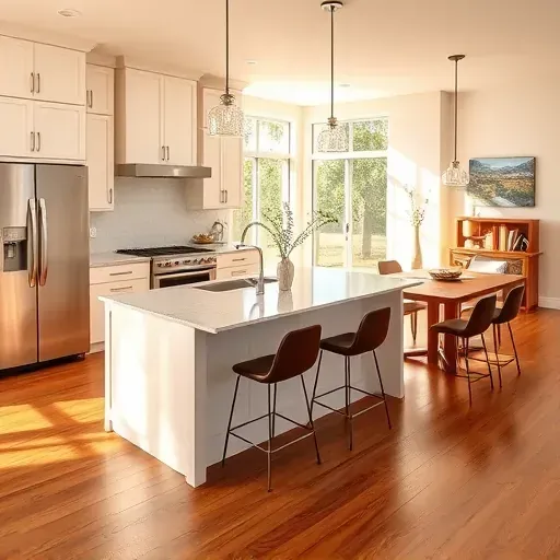 Modern kitchen remodel in Mira Mesa CA with stainless steel appliances, quartz countertops, and inviting decor.
