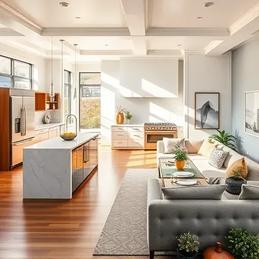 Modern open-concept living space in Valley Center CA with natural light, polished floors, and stylish decor accents.