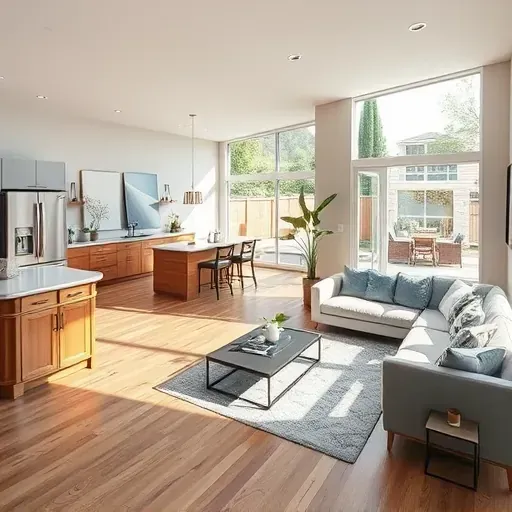 Modern living space in 4S Ranch CA with open floor plan, stylish furnishings, and natural light from large windows.