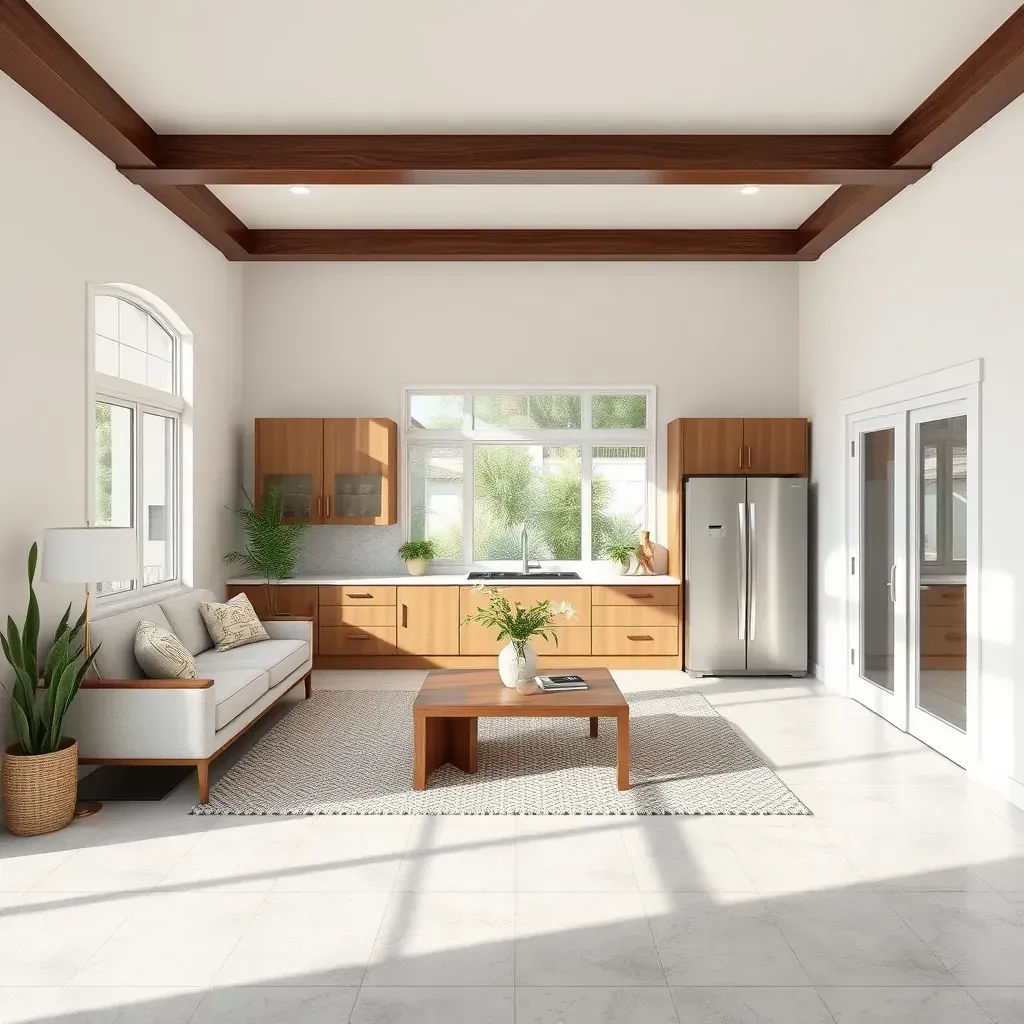 Remodeling in Clairemont, CA with workers renovating a modern kitchen near sunny outdoor views.
