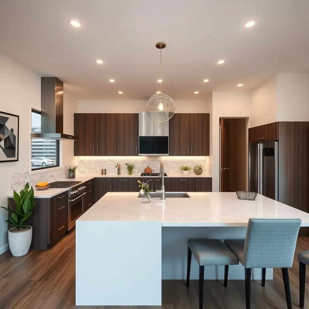 Remodeling in Morro Hills, CA: Modern kitchen renovation showcasing sleek cabinets, countertops, and stylish lighting.