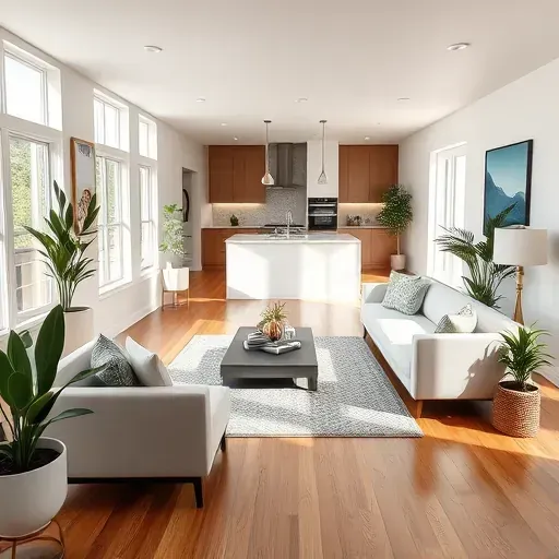 Stylish open-concept living room in Jesmond Dene, CA, featuring modern decor, natural light, and elegant design details.