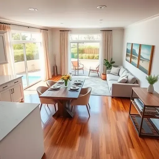 Beautiful home remodeling in Escondido showcasing a cozy open-concept design, sleek kitchen, and serene atmosphere.