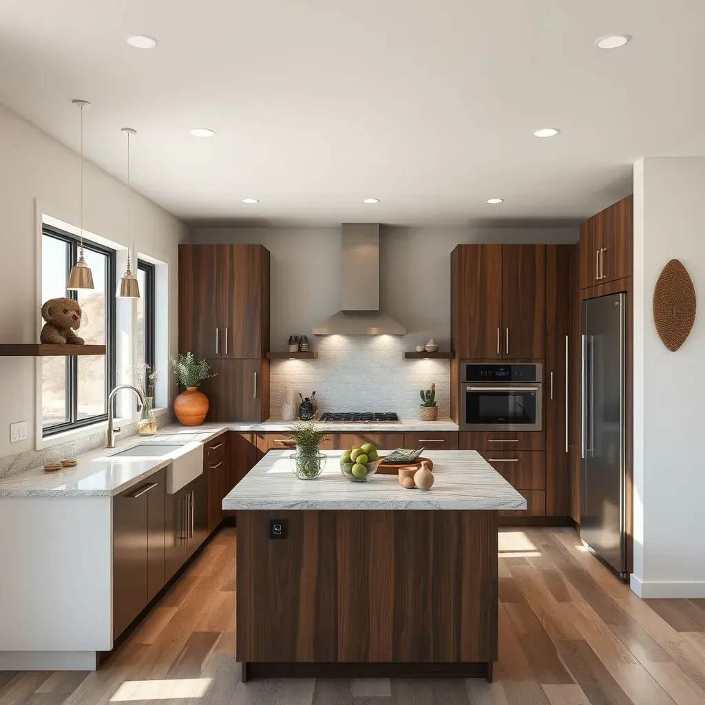 Modern Sabre Springs kitchen with granite counters, wood cabinets, stainless appliances, and abundant natural light.