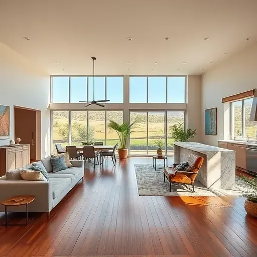 Elegant open-concept living space in Bonsall, CA with modern decor, natural materials, and serene ambiance.