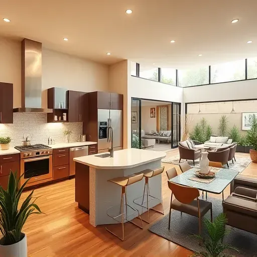 Modern kitchen remodeling in Olivenhain, CA features polished quartz counters, sleek cabinetry, and inviting decor.