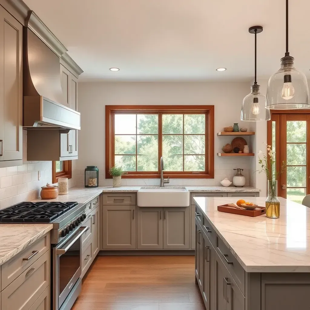 Elegant chef's kitchen in Carmel Valley, CA with modern appliances, granite countertops, and stylish lighting.
