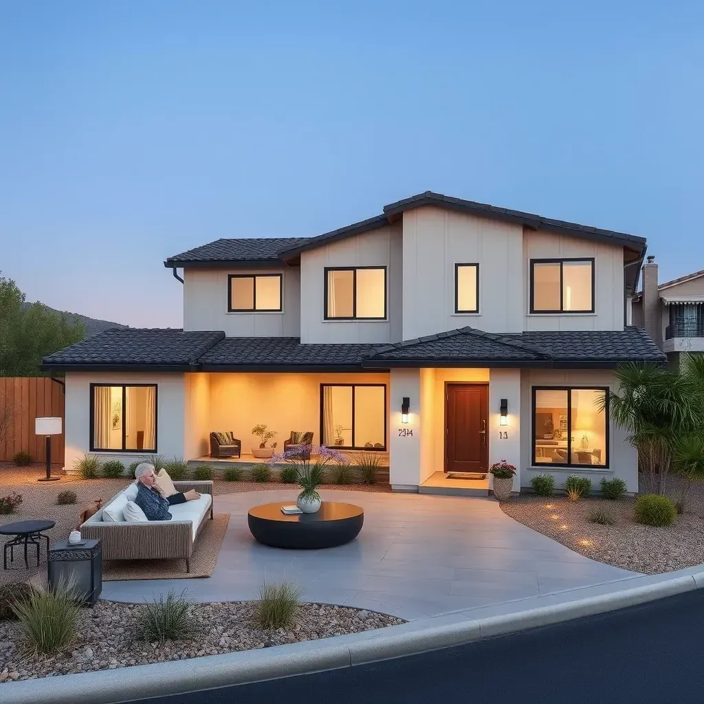 Remodeling in Morro Hills, CA: modern home, fresh paint, new windows, landscaped garden, construction materials, rolling hills.