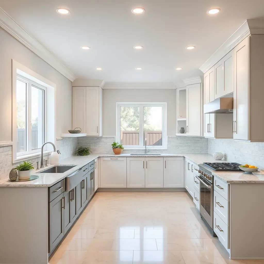 Modern kitchen in Escondido, CA featuring sleek wood cabinets, quartz countertops, stainless steel appliances, and natural light.