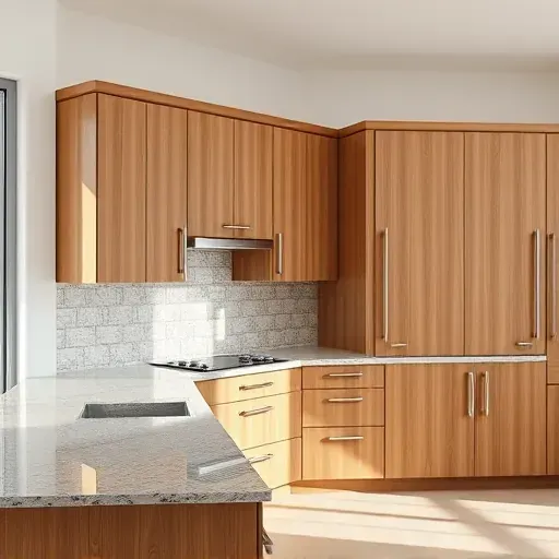 Finished wooden cabinet installation in a bright modern kitchen with natural light, sleek handles, and elegant countertops in Vista CA