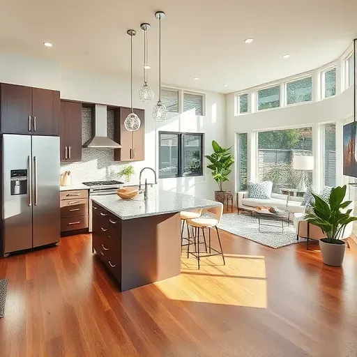 Elegant remodeled kitchen in Clairemont, CA features modern appliances, granite island, and bright natural light.