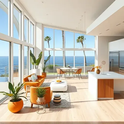 Modern coastal home remodel in Leucadia CA with open living space, natural light, and elegant decor by the sea.