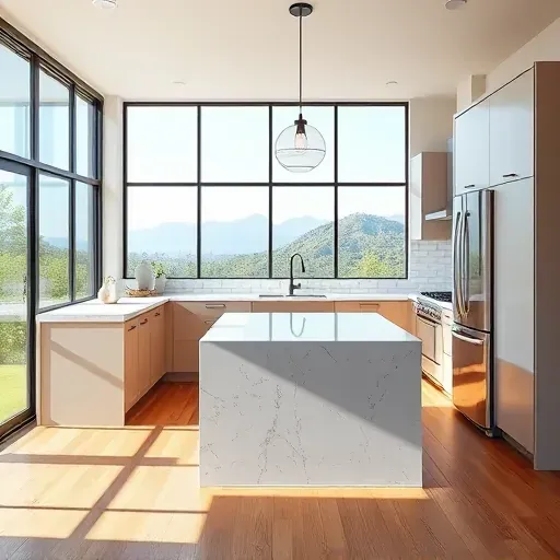 Recently remodeled Black Mountain Ranch kitchen with modern cabinetry, stainless steel appliances, and quartz island.