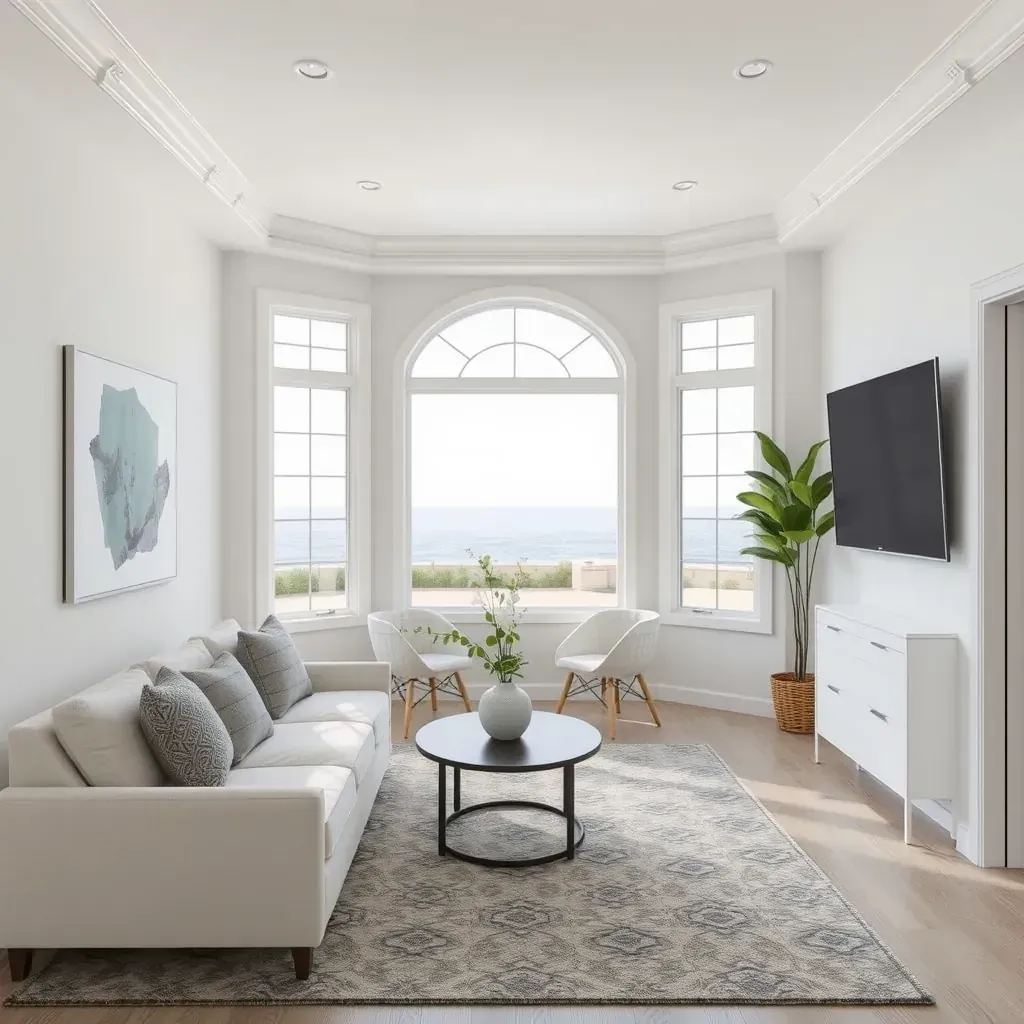 Sunlit Leucadia home with coastal colors, modern porch, new patio, drought-tolerant plants, showcasing stylish remodeling.