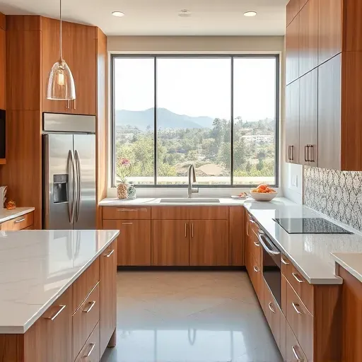 A modern renovated kitchen in Pala Mesa, CA with granite countertops, stainless steel appliances, and elegant design details.