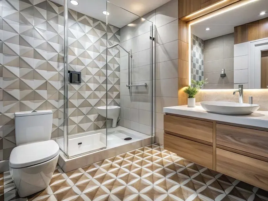 Remodeled Vista CA bathroom featuring brushed nickel fixtures, walk-in glass shower, soaking tub, quartz vanity, and coastal decor