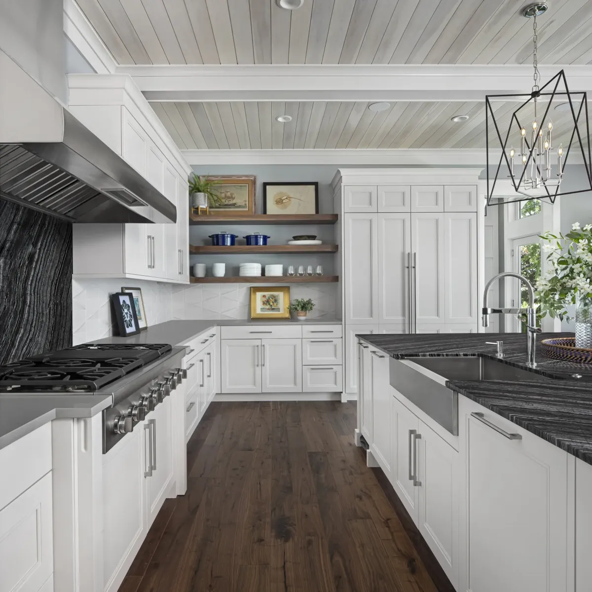 Freshly installed polished oak hardwood flooring in a luxury Vista California living room with modern furniture and scenic view