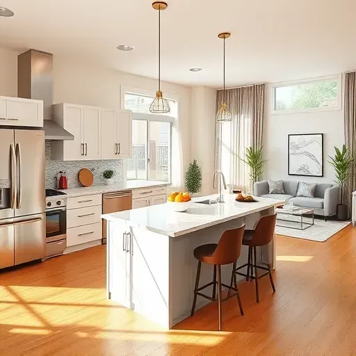 Stunning kitchen remodel in Clairemont, CA with quartz countertops, stainless steel appliances, and airy natural light.