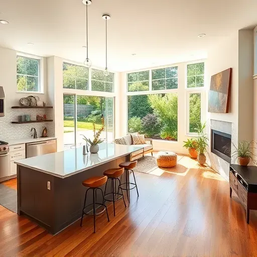 Modern Carmel Valley home remodel featuring open-concept living, chef's kitchen, cozy fireplace, and landscaped views.