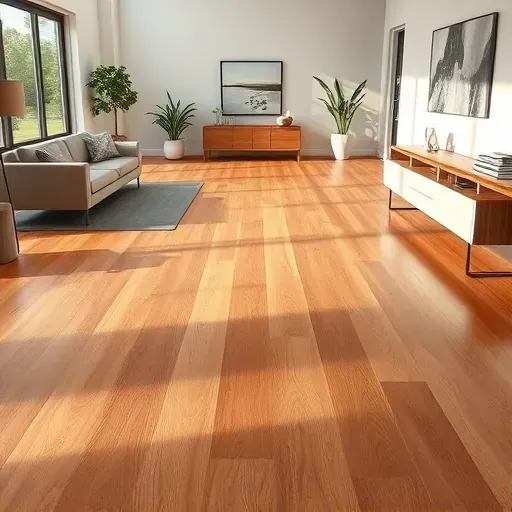 Finished polished hardwood flooring in a bright Vista CA room with natural light, modern furniture, and stylish decor
