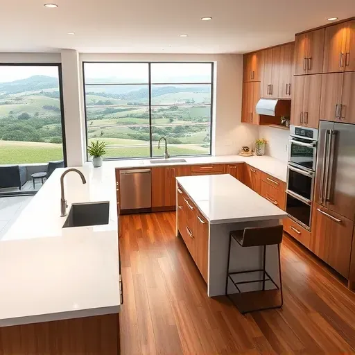 Beautiful remodeled San Elijo Hills kitchen with quartz countertops stainless steel appliances and panoramic hill views