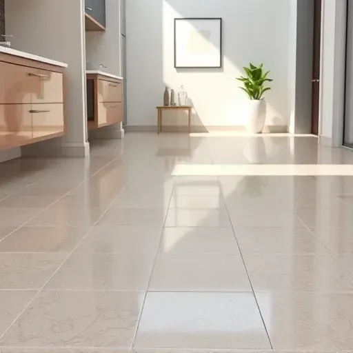 Seamless waterproof flooring in Vista California with glossy textured tiles, modern decor, and natural daytime lighting