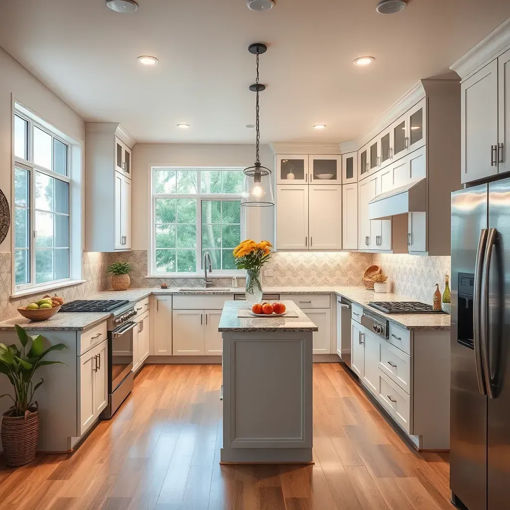 A beautifully remodeled kitchen in Morro Hills, CA with modern cabinets, granite countertops, and elegant lighting.