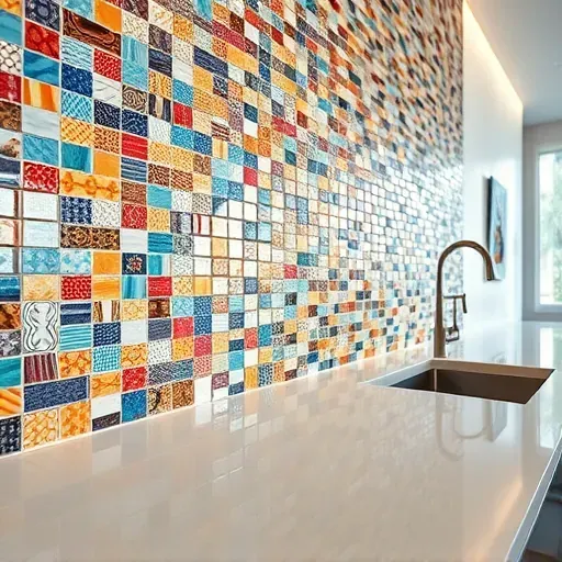 Close-up view of vibrant, detailed mosaic tiles on a modern wall in Vista CA, highlighting craftsmanship and elegance