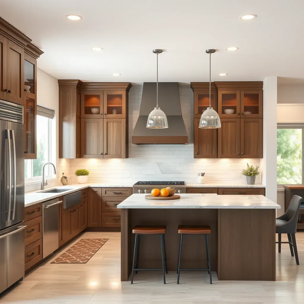 Modern Poway, CA kitchen with quartz counters, white shaker cabinets, subway tile backsplash, stainless steel appliances, and natural light.