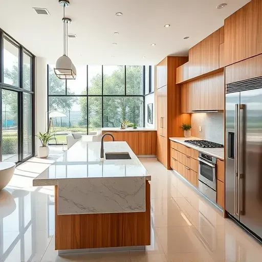 Newly remodeled kitchen in Vista CA featuring modern cabinetry, marble countertops, stainless appliances, and bright natural light.
