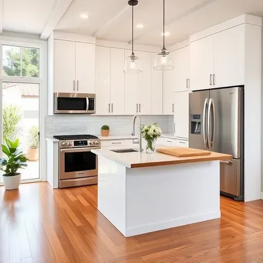 Renovated kitchen in Normal Heights CA features quartz countertops, stylish tiles, and natural light with backyard view.