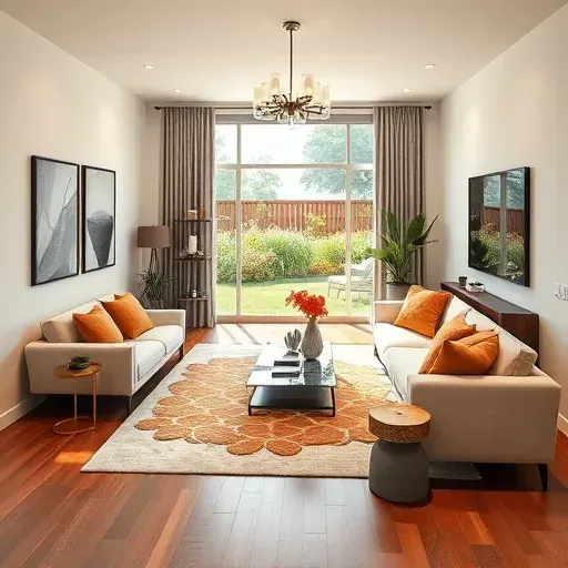 Contemporary living room in Normal Heights CA with natural light, sleek furniture, warm accents, and elegant decor.