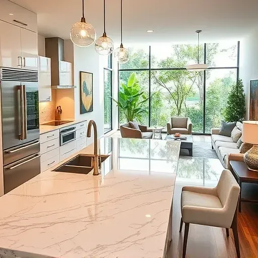 Home remodeling in Leucadia showcases a modern kitchen with polished granite, custom cabinetry, and an open layout.