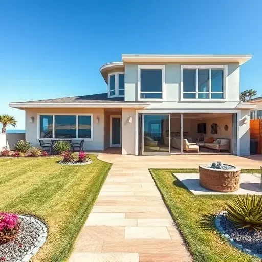 Completed home remodel in Cardiff-by-the-Sea with coastal architecture, drought-resistant landscaping, and elegant decor.