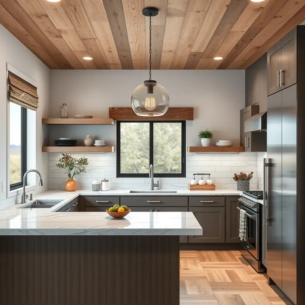 Modern kitchen in Sabre Springs, CA with sleek cabinets, granite countertops, stainless steel appliances, and bright lighting.