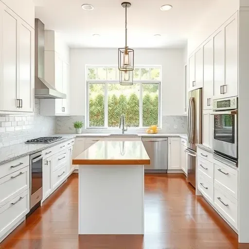 Modern kitchen remodel in San Marcos CA featuring granite countertops, custom cabinetry, and stainless steel appliances.