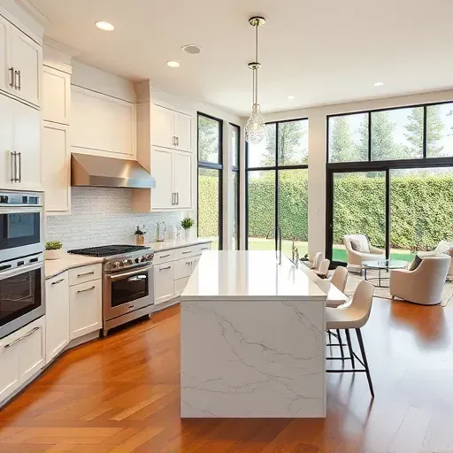 Renovated kitchen in Vista CA with neutral cabinetry, quartz countertops, stainless appliances, and vibrant herb plants.