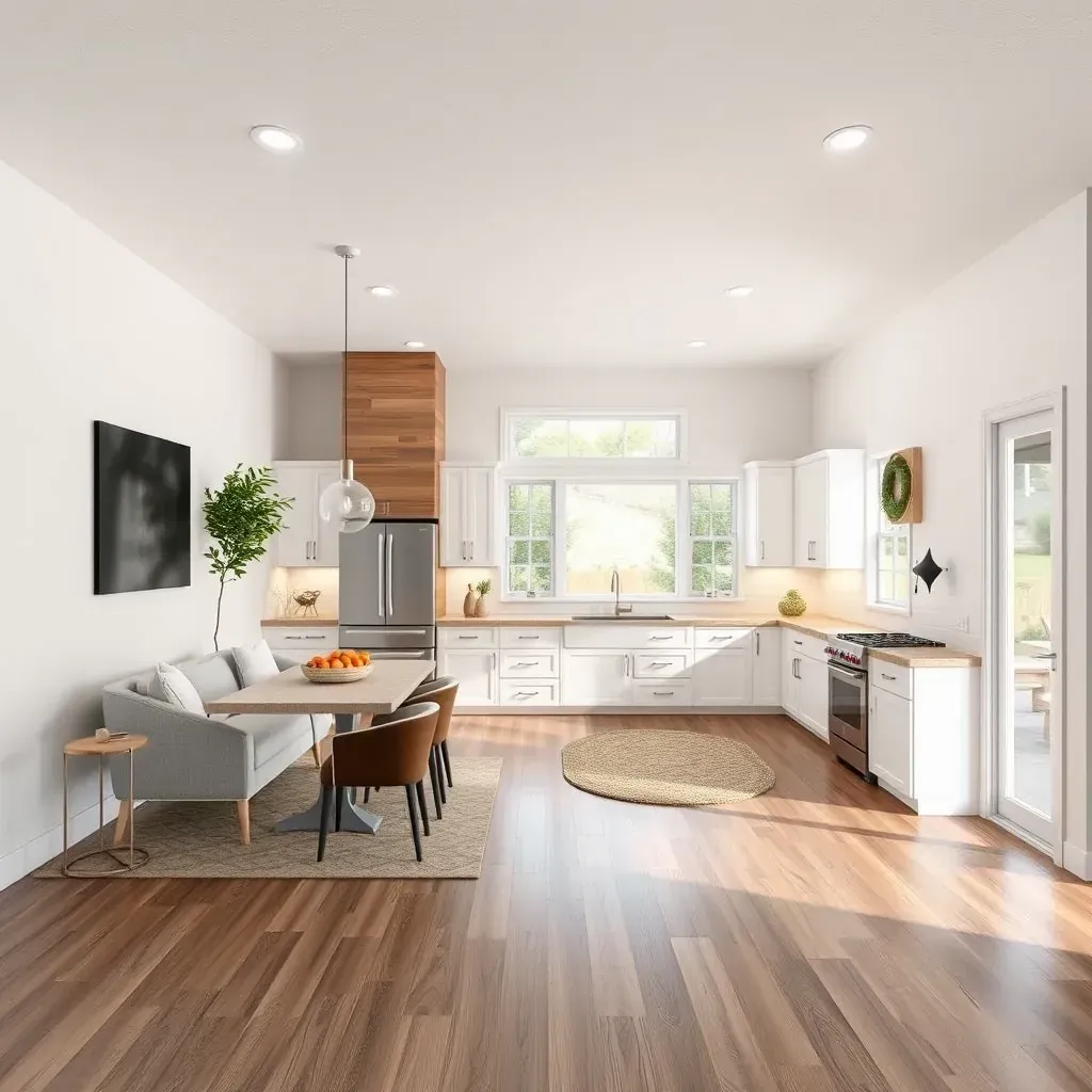 A vibrant renovation scene in Harmony Grove, CA with workers remodeling a cozy home amid scenic natural surroundings.