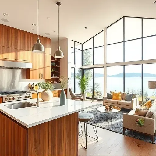 Modern kitchen and inviting living room in Lake San Marcos with high-end appliances and serene lake views.