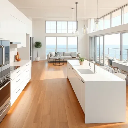 Freshly remodeled kitchen in Leucadia with modern white cabinetry, stainless steel appliances, and quartz island.