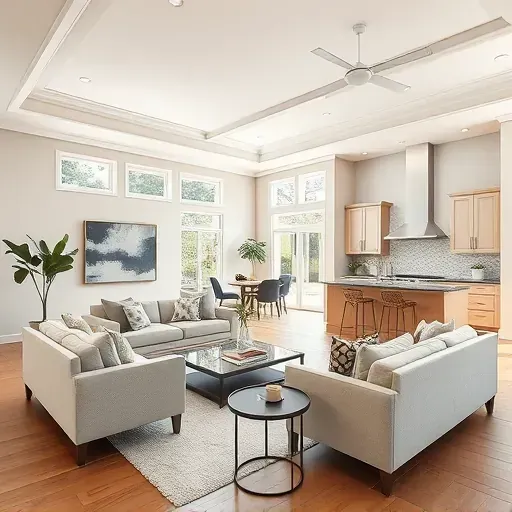 Beautifully remodeled living room in Vista CA showcasing modern design and elegant furnishings.