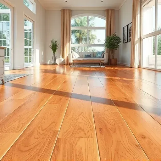 Beautiful warm-toned hardwood flooring in a modern living space with natural sunlight and minimal decor in Vista California