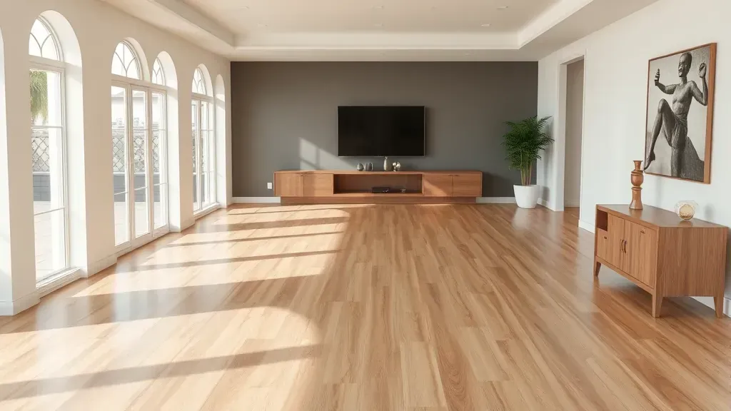 Laminate flooring installation project in a modern living room in Vista, CA.