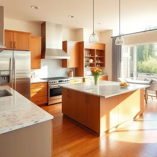 Renovated Rancho Peñasquitos kitchen with modern cabinets stainless steel appliances large island granite countertops bright natural light