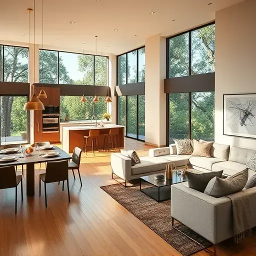 Modern home remodel in University City CA featuring open floor plan, stylish furniture, and natural light-filled spaces.