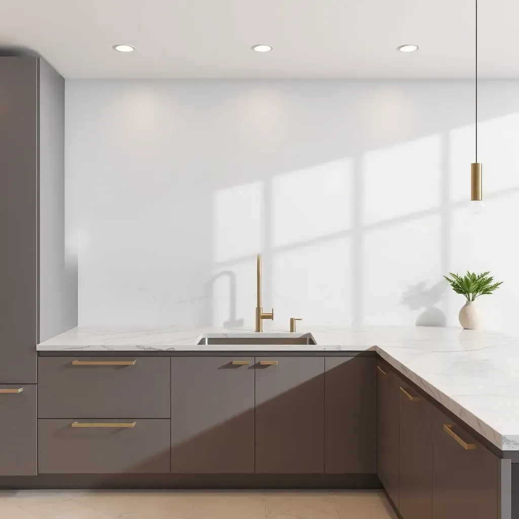 Modern Vista kitchen with polished gray granite countertops, sleek cabinetry, and bright natural light.