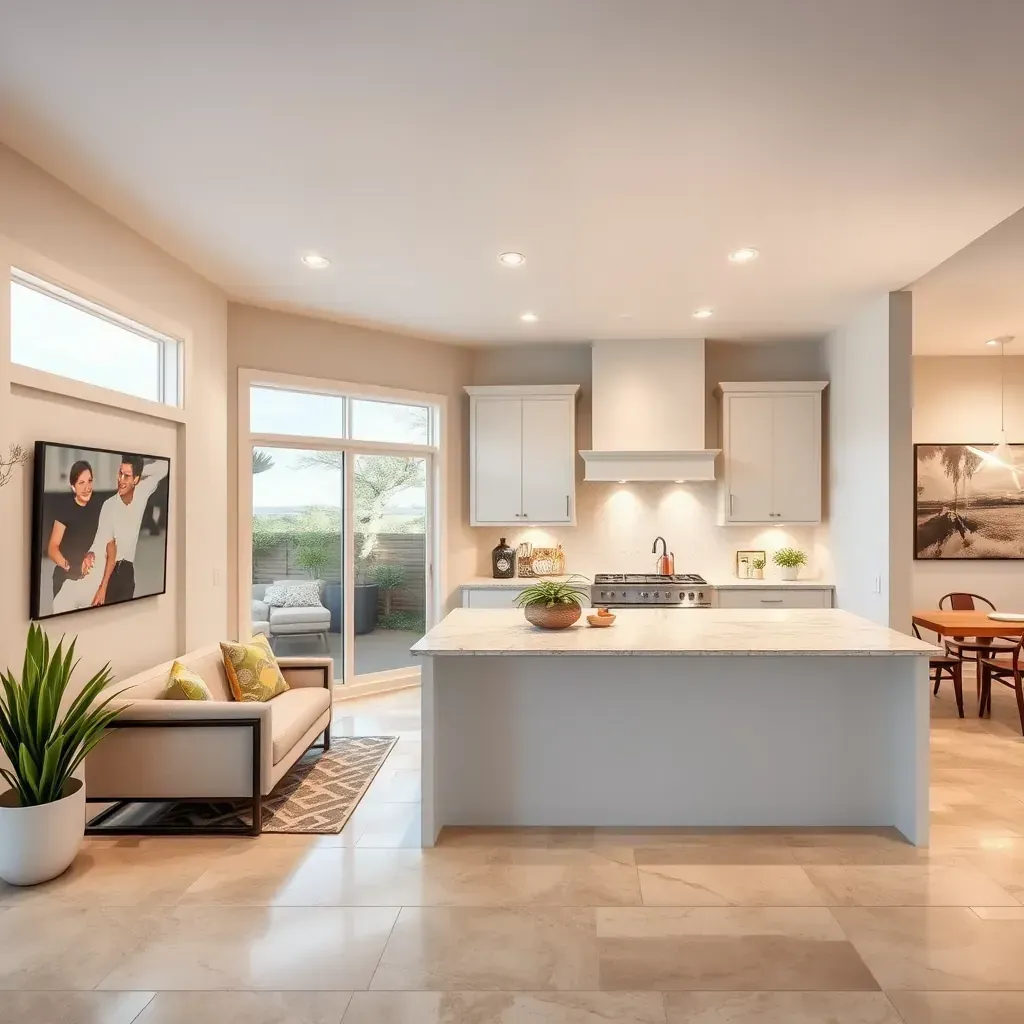 Remodeling a modern home in Carlsbad, CA, with fresh stucco, large windows, landscaped yard, and active construction.