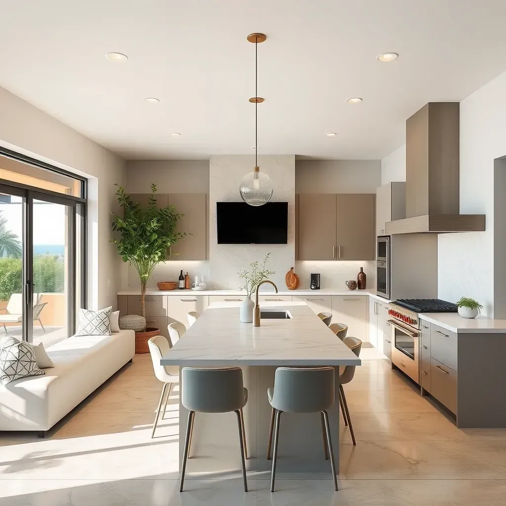Remodeling in Encinitas, CA, showcasing a modern kitchen with sleek cabinets and stylish pendant lighting.